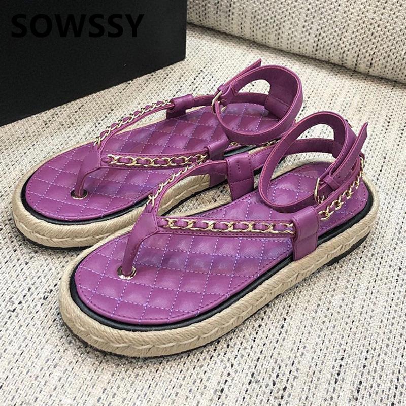 Sandals Straw Rope Flat Thick Sole Fisherman Women Genuine Leather Metal Chain Decor Split Toe Sandalias Summer Vacation Shoes, Purple
Sandals Straw Rope Flat Thick Sole Fisherman Women Genuine Leather Metal Chain Decor Split Toe Sandalias Summer Vacation Shoes, Purple