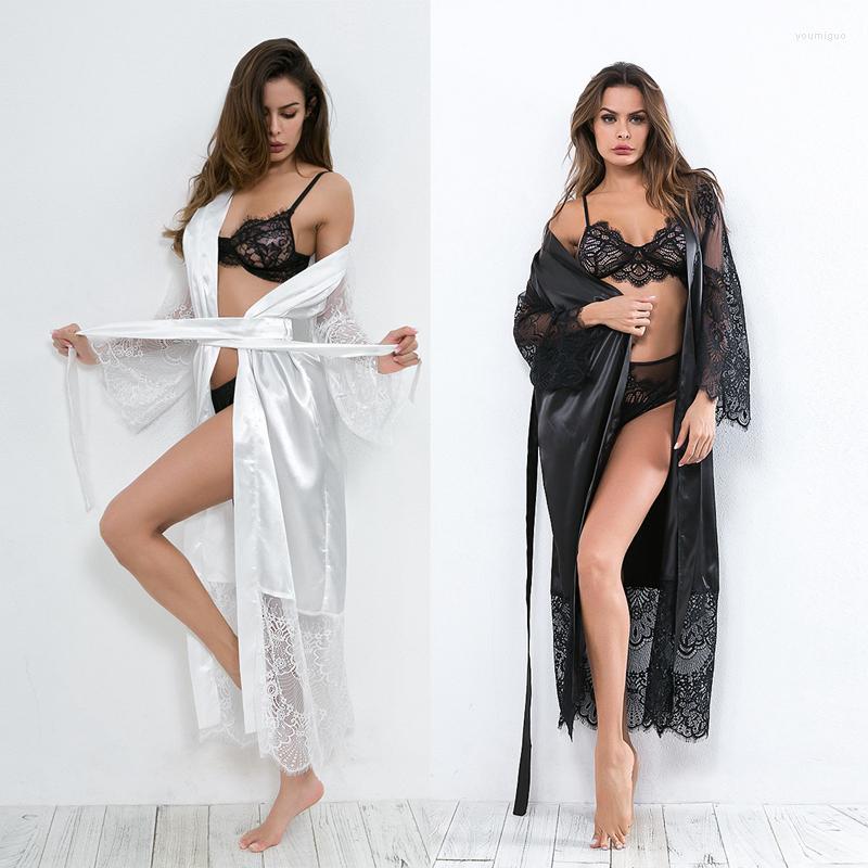 Women' Sleepwear Female Bride Bridesmaid Robe Lace Patchwork Long Bathrobes Nightgown Ice Silk Dressing Gown For Women Sexy, White
Women' Sleepwear Female Bride Bridesmaid Robe Lace Patchwork Long Bathrobes Nightgown Ice Silk Dressing Gown For Women Sexy, White