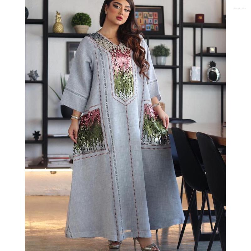 Ethnic Clothing Middle East Muslim Women Long Dress Turkish Abayas Sequins Kaftan Loose Maxi Robe Gown Islamic Vestido Ramadan V-neck Pocket
Ethnic Clothing Middle East Muslim Women Long Dress Turkish Abayas Sequins Kaftan Loose Maxi Robe Gown Islamic Vestido Ramadan V-neck Pocket