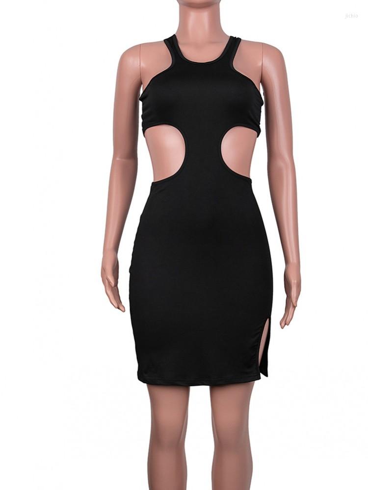 Casual Dresses Black Slit Cutout Slim Bodycon Dress Night Club Party Outfits For Women Sexy Mini Vestidos Clubwear Summer 2023
