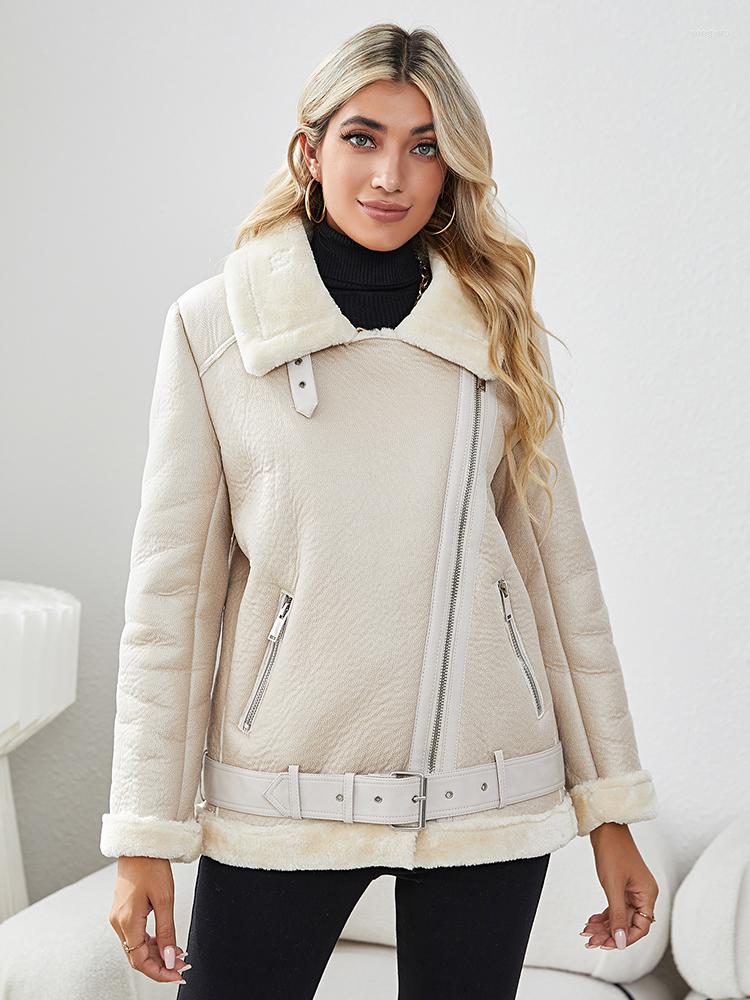 Women's Leather Streetwear Autumn Winter Women With Belt Warm Faux Fur Sheepskin Coat Thick Moto Biker Female Zipper Loose Jacket Outwear, Beige
Women's Leather Streetwear Autumn Winter Women With Belt Warm Faux Fur Sheepskin Coat Thick Moto Biker Female Zipper Loose Jacket Outwear, Beige