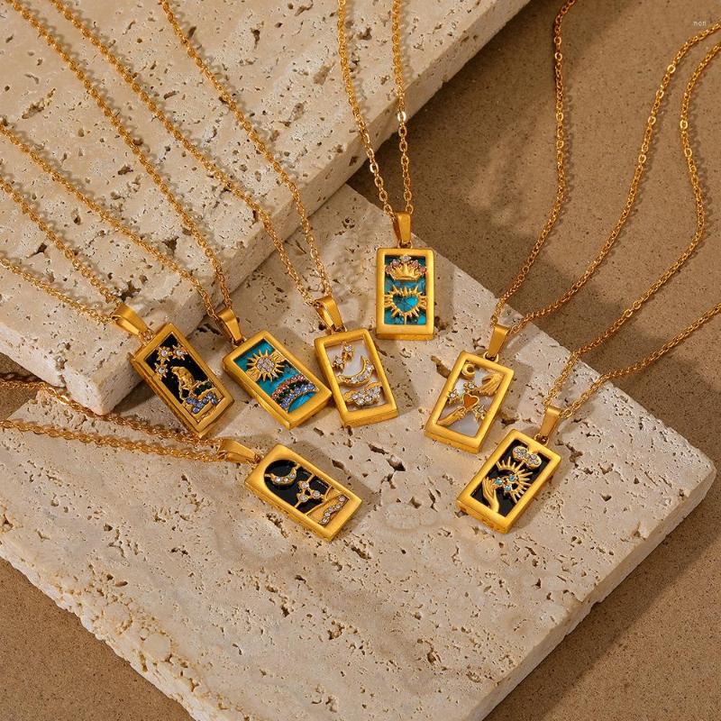 Pendant Necklaces CANNER Stylish Rectangular Oil Drop Zircon Tarot Necklace Stainless Steel Metal Collar Titanium Charm Jewelry Waterproof
Pendant Necklaces CANNER Stylish Rectangular Oil Drop Zircon Tarot Necklace Stainless Steel Metal Collar Titanium Charm Jewelry Waterproof