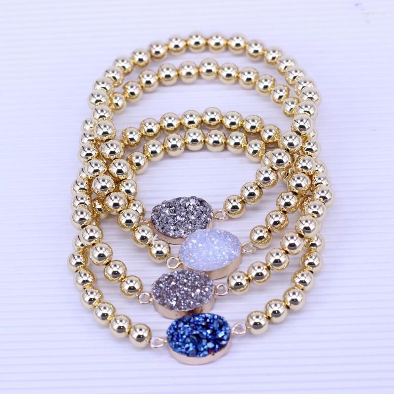 Charm Bracelets 5 Strands Oval Shape Druzy Titanium Agate Quartz Beaded Bracelet Gold Color 6mm Brass Ball Natural Stone Strand
Charm Bracelets 5 Strands Oval Shape Druzy Titanium Agate Quartz Beaded Bracelet Gold Color 6mm Brass Ball Natural Stone Strand