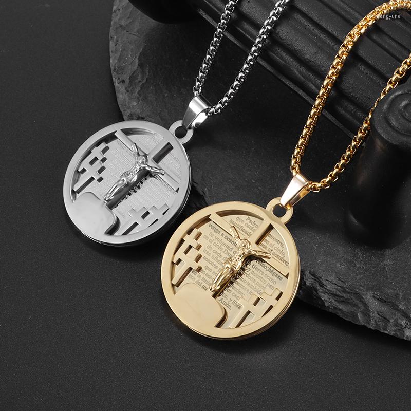 Pendant Necklaces Classic Stainless Steel Cross Jesus Bible Medal Men And Women Amulet Necklace Religious Christian Prayer Jewelry