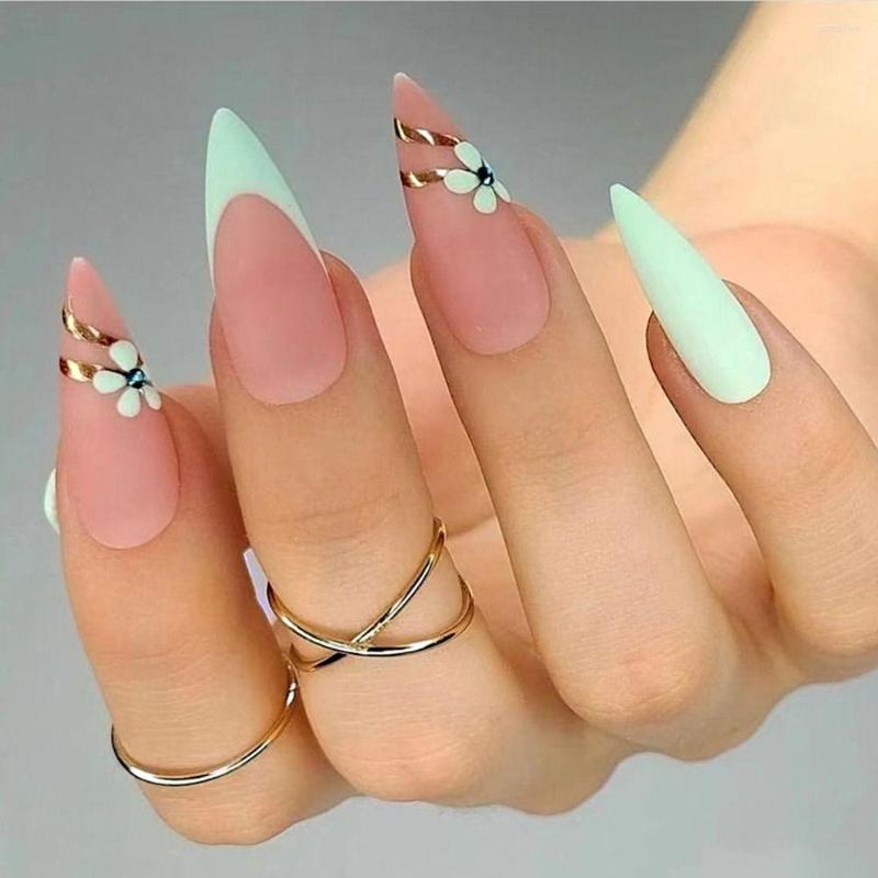False Nails 24pcs Nail Tips Frosted Small Flower Blue Rhinestone Full Cover French Fake Green Long Almond, Jp2004
False Nails 24pcs Nail Tips Frosted Small Flower Blue Rhinestone Full Cover French Fake Green Long Almond, Jp2004