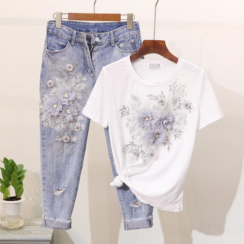 T Shirts Amolapha Women Sequined Beaded 3D Flower Cotton T-shirt Calf-length Jeans Clothing Sets Summer Mid Calf Jean Suits Fbgmk, White tshirt only
T Shirts Amolapha Women Sequined Beaded 3D Flower Cotton T-shirt Calf-length Jeans Clothing Sets Summer Mid Calf Jean Suits Fbgmk, White tshirt only