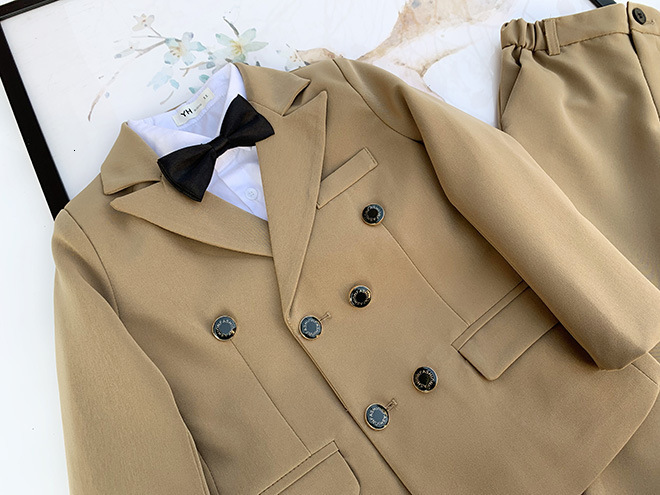 Suits Spring Autumn Children Double Breasted Suit Set Kids Wedding Party Performance Costume Boys Pure Color Blazer Pants 2pcs Outfits 230313