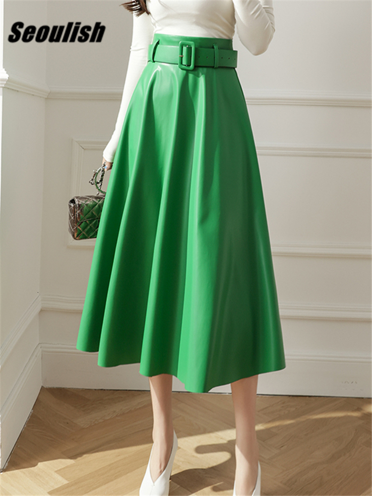 Skirts Seoulish Elegant Green Faux PU Leather Long Skirts with Belted High Waist Umbrella Skirts Ladies Female Autumn Winter 230313, Blue
Skirts Seoulish Elegant Green Faux PU Leather Long Skirts with Belted High Waist Umbrella Skirts Ladies Female Autumn Winter 230313, Blue