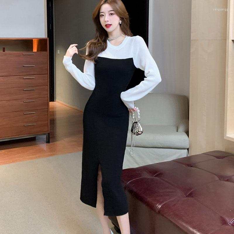 Casual Dresses One-Piece O Neck Black Splicing Knitted Dress Female 2023 Autumn Winter French Retro Hepburn Style Inner Knit Sweater
Casual Dresses One-Piece O Neck Black Splicing Knitted Dress Female 2023 Autumn Winter French Retro Hepburn Style Inner Knit Sweater