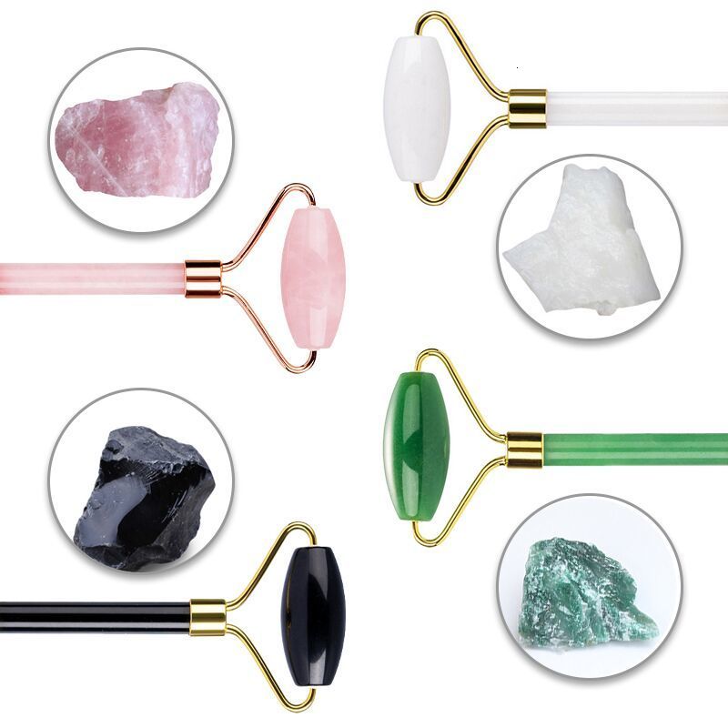 Other Massage Items 5pcs Rose Quartz Jade Roller Face Massager Jade Massage Roller Gifts For Women Anti-cellulite Massager Health Care Tool 230311