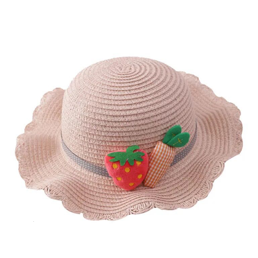 Caps Hats 2 Pcs/set Baby Girl With Bag Hat Hand Made Summer Carrot Bucket Cap Cute Strawberry Doll Crossbody Bag Straw Woven Accessories 230313