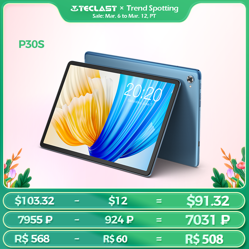 Teclast P30S Tablet PC 10.1 Inch 1280x800 IPS Android 12 4GB RAM 64GB ROM MT8183 8 cores GPS Type-C 6000mah Metal, Blue
Teclast P30S Tablet PC 10.1 Inch 1280x800 IPS Android 12 4GB RAM 64GB ROM MT8183 8 cores GPS Type-C 6000mah Metal, Blue