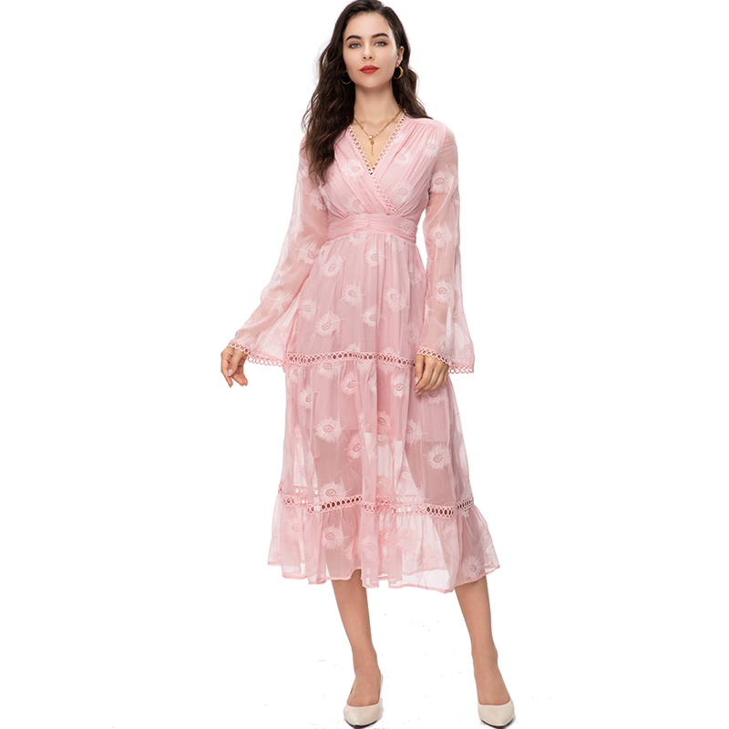 Women's Runway Dresses Sexy V Neck Long Sleeves Printed Hollow Out Piping Elegant Fashion Designer Vestidos, Pink
Women's Runway Dresses Sexy V Neck Long Sleeves Printed Hollow Out Piping Elegant Fashion Designer Vestidos, Pink