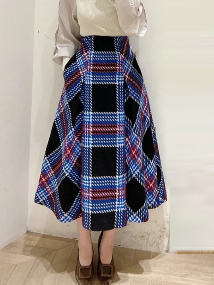 Skirts Chic Hit Color Plaid Skirts Women Vintage High Wiast A Line Mujer Faldas Autumn Winter Arrivals Sweet Fashion Jupe Femme 230313