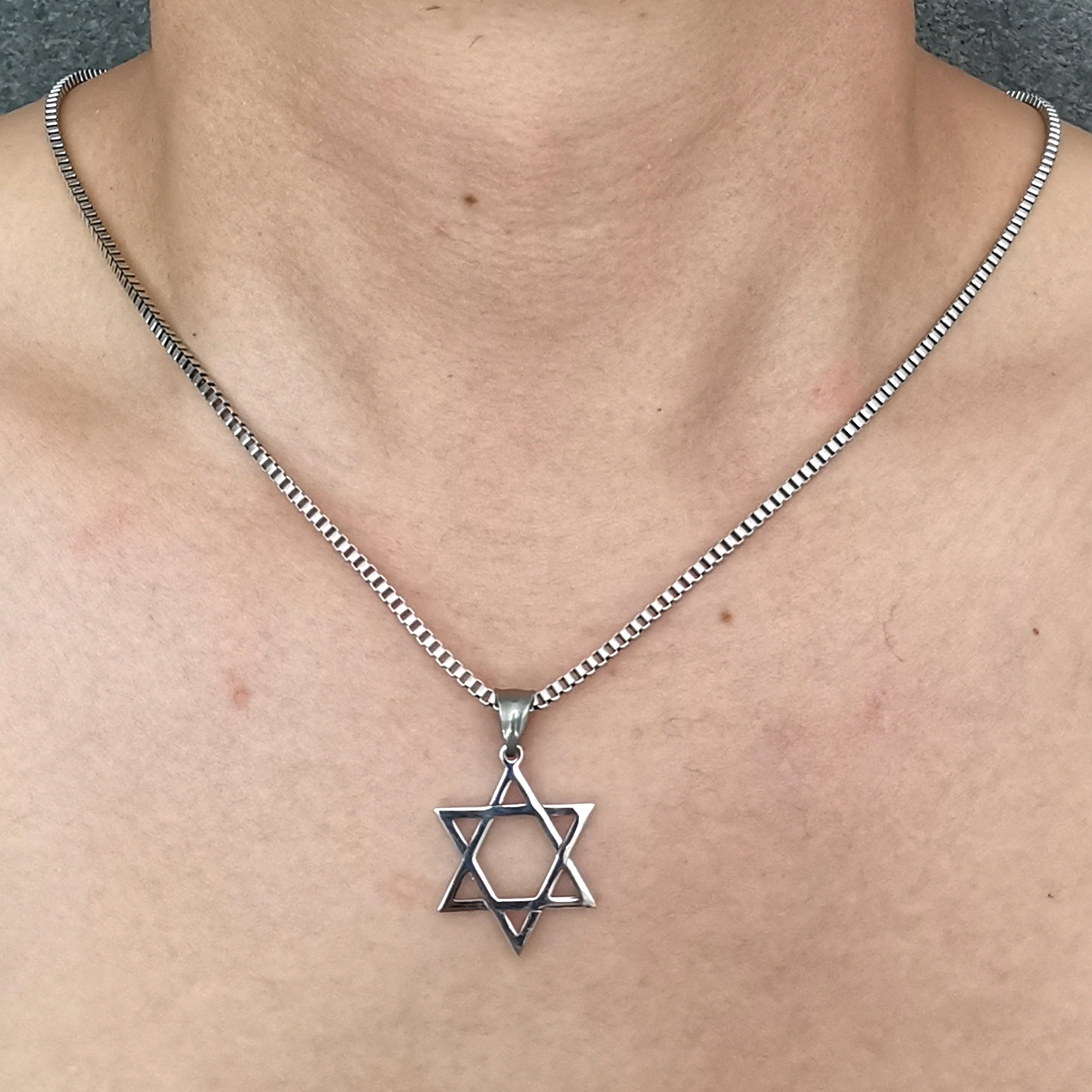 Israel Magen David Necklace Star of David Pendant Jewish Religious Jewelry Stainless Steel Boys Birthday Gifts for Son Grandson Box Chain 2.4mm 30inch