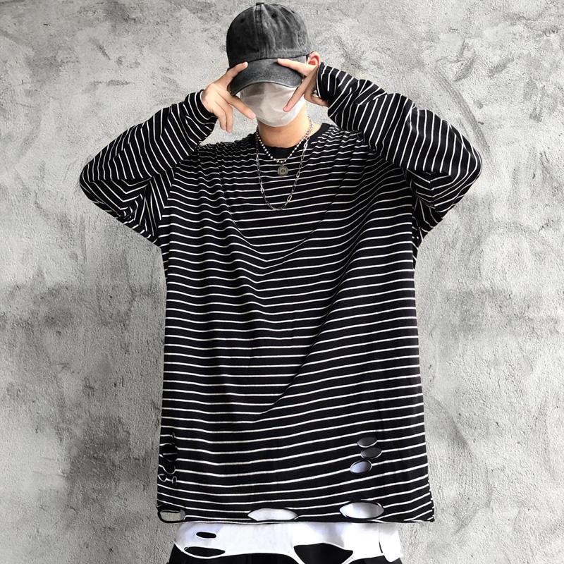 Men' T Shirts Korean Trend Hip-Hop Hole Black White Striped Oversized Casual Long-Sleeved T-Shirt Men Women Retro Vintage Tops Couple, Black stripe
Men' T Shirts Korean Trend Hip-Hop Hole Black White Striped Oversized Casual Long-Sleeved T-Shirt Men Women Retro Vintage Tops Couple, Black stripe