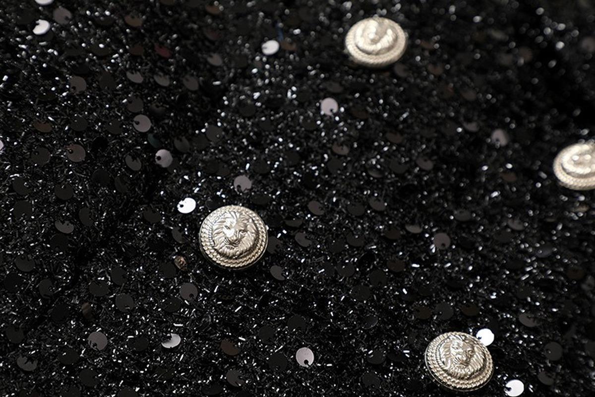 Casual Dresses Luxury 2023 Shiny Designer Blazer Jacket Women Double Lion Buttons Shawl Collar Glitter Sequined Long Runway Black Blazers Co