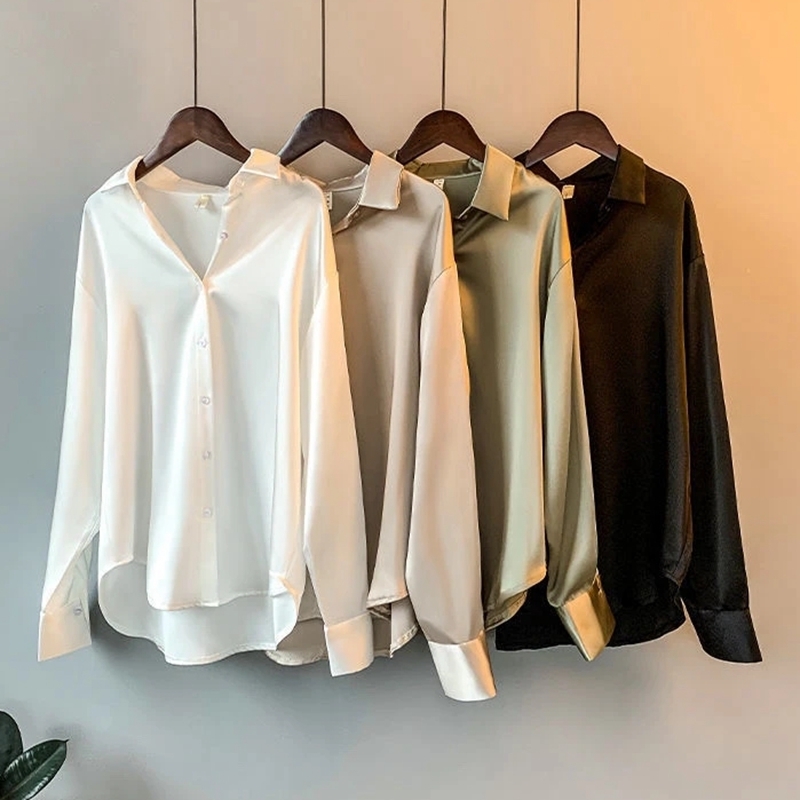 Women's Blouses Shirts Women's Long Sleeve Shirt Plus Size Fashion Loose Sexy White Camisas Mujer Elegant Korean Clothing Chiffon Silk Shirt