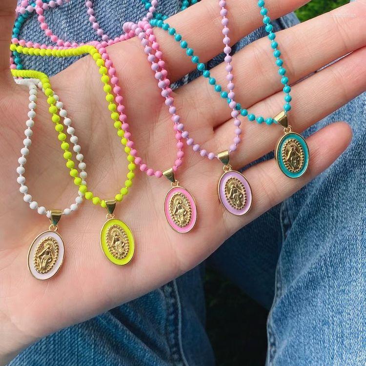 Pendant Necklaces 5Pcs Enamel Oval Shaped Necklace Beaded Brass Christian Virgin Mary Ladies Jewelry Accessories
Pendant Necklaces 5Pcs Enamel Oval Shaped Necklace Beaded Brass Christian Virgin Mary Ladies Jewelry Accessories