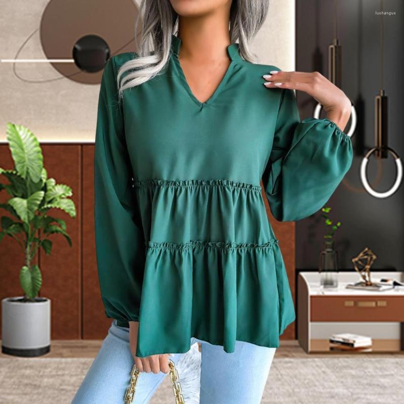Women' Blouses Stand Collar Lantern Long Sleeves Chiffon Shirt Solid Color V Neck Autumn Blouse Ruffles Stitching Large Hem, Khaki
Women' Blouses Stand Collar Lantern Long Sleeves Chiffon Shirt Solid Color V Neck Autumn Blouse Ruffles Stitching Large Hem, Khaki