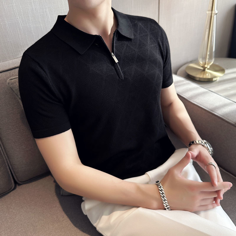 Men's T-Shirts Summer Thin Ice Silk Knitted Polo Shirts Mens Elasticity Mesh Casual T Shirt Male Short Sleeve O-Neck Slim Fit Breathable Polos 23