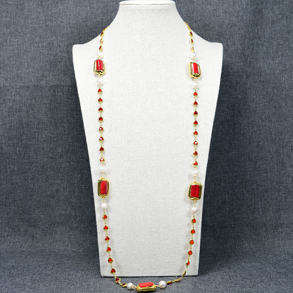 Freshwater Cultured White Pearl Red Coral Red Crystal Station Long Necklace 39" Collar Long Sweater chain For Lady
Freshwater Cultured White Pearl Red Coral Red Crystal Station Long Necklace 39" Collar Long Sweater chain For Lady