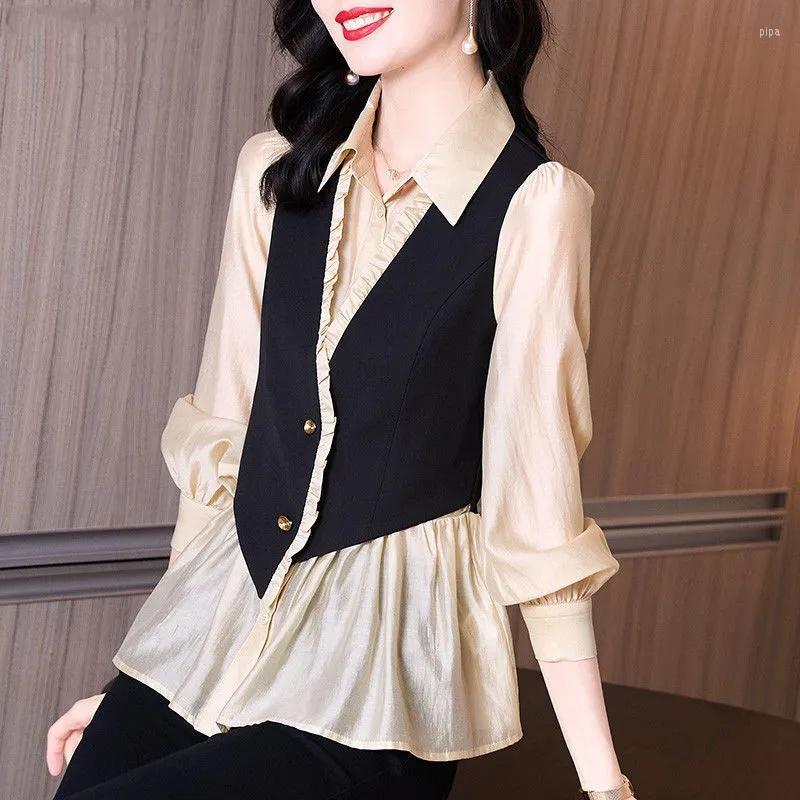 Women' Blouses Fashion Spliced Fake Two Shirt Woman Autumn 2023 Casual Loose Korean T-Shirt Office Lady Blouse Ruffled Long Sleeves Tops, Black
Women' Blouses Fashion Spliced Fake Two Shirt Woman Autumn 2023 Casual Loose Korean T-Shirt Office Lady Blouse Ruffled Long Sleeves Tops, Black