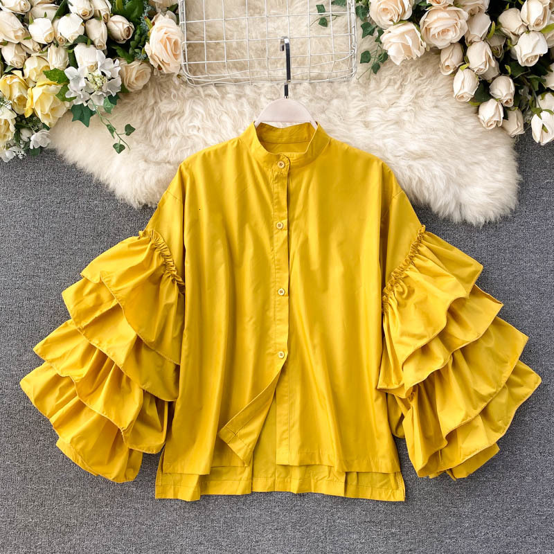 Women's Blouses Shirts Spring Autumn Women's Blouse Korean Style Multi-layer Ruffled Flare Sleeve Solid Color Shirt Loose Stand Collar Tops GX499 230313, Black
Women's Blouses Shirts Spring Autumn Women's Blouse Korean Style Multi-layer Ruffled Flare Sleeve Solid Color Shirt Loose Stand Collar Tops GX499 230313, Black