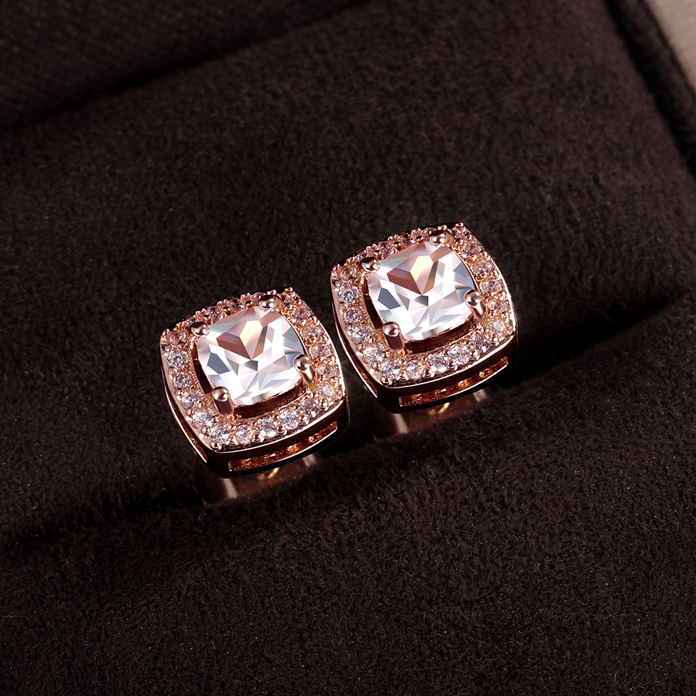 Classic 925 Sterling Silver Stud Earrings 4mm Square Simulated Diamond Earrings for Women Men Jewelry girl gift Cocktail