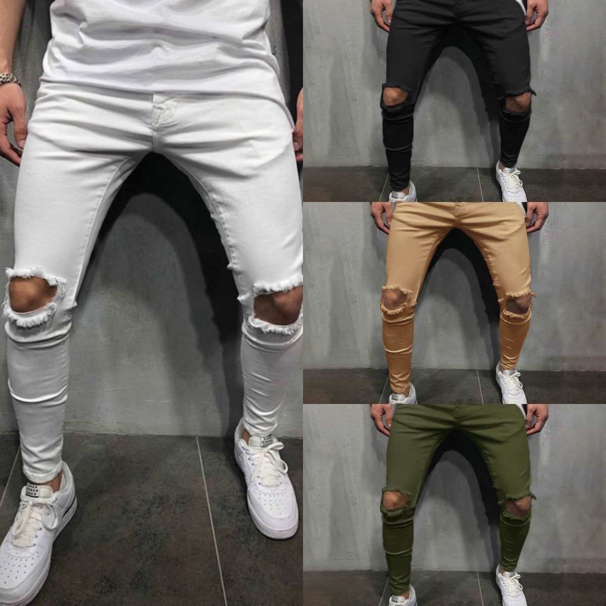 Men's Jeans Men Ripped Pants Pencil Denim Long Skinny Black/white /green/Khaki Casual Streetwear Young Versatile Solid Color 230313, 8007 white
Men's Jeans Men Ripped Pants Pencil Denim Long Skinny Black/white /green/Khaki Casual Streetwear Young Versatile Solid Color 230313, 8007 white