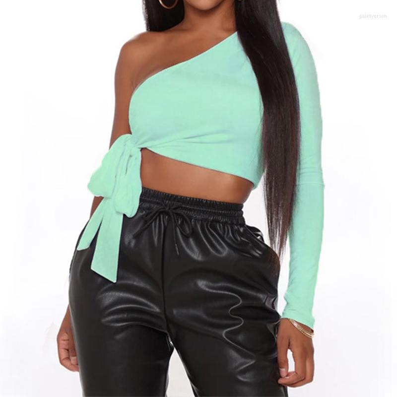 Women' T Shirts Sexy Solid Lacing Inclined Shoulder Single Long Sleeve Backless Bodycon Women' Cropped T-shirt Casual Spring Autumn, Green
Women' T Shirts Sexy Solid Lacing Inclined Shoulder Single Long Sleeve Backless Bodycon Women' Cropped T-shirt Casual Spring Autumn, Green