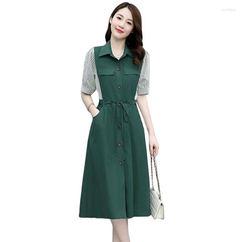 Party Dresses Ladies Dress 2023 Summer Fashion Fake Two Splicing Women Short Sleeve Slim Waist Shirt-neck Vestidos Lady, Brown
Party Dresses Ladies Dress 2023 Summer Fashion Fake Two Splicing Women Short Sleeve Slim Waist Shirt-neck Vestidos Lady, Brown