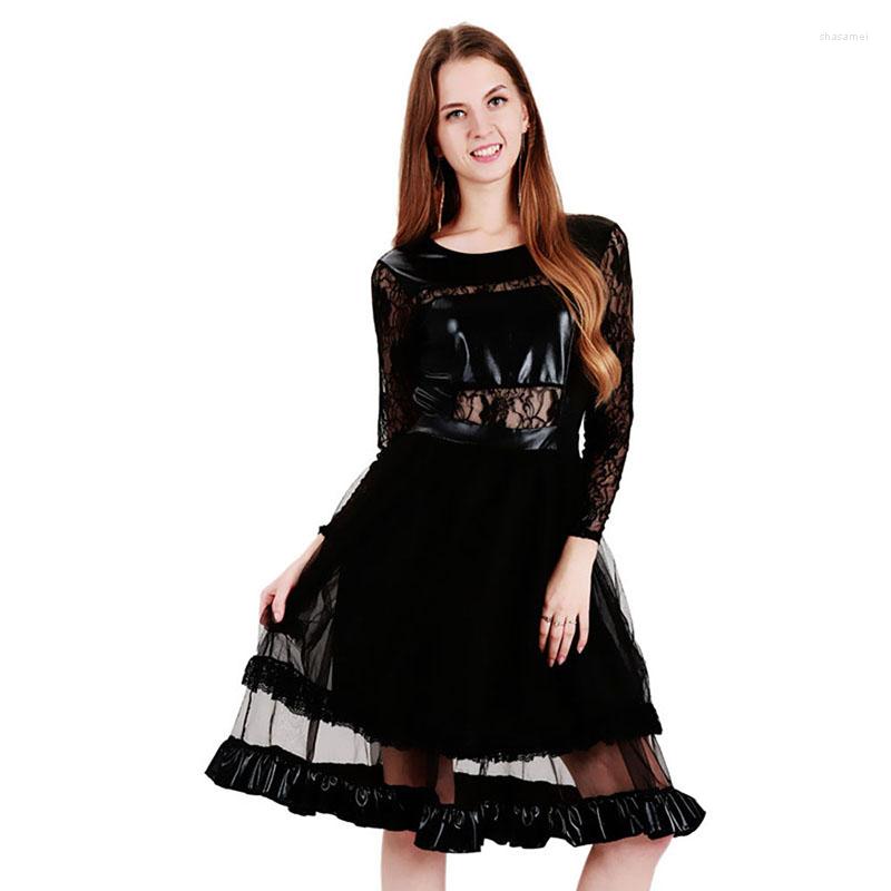 Casual Dresses Elegant Hollow Out Club Party Leather Lace Ladies Spring Long Sleeve Sheer Voile Ruffles Vestidos Sexy Night Clubwear, Black
Casual Dresses Elegant Hollow Out Club Party Leather Lace Ladies Spring Long Sleeve Sheer Voile Ruffles Vestidos Sexy Night Clubwear, Black