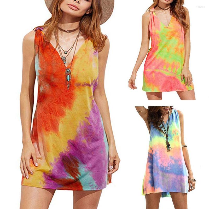 Casual Dresses Sexy Women Tie Dye V Neck Sleeveless Cross Back Loose Party Beach Mini Dress Suitable For Banquet Work, Rainbow color
Casual Dresses Sexy Women Tie Dye V Neck Sleeveless Cross Back Loose Party Beach Mini Dress Suitable For Banquet Work, Rainbow color