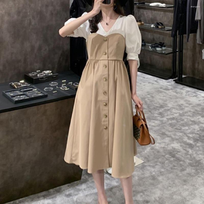 Party Dresses Vintage Fake Two Pieces Dress Woman Puff Sleeve Summer V Neck Korean Chic Young Fashion Spring Midi Casual Office Lady, Khaki
Party Dresses Vintage Fake Two Pieces Dress Woman Puff Sleeve Summer V Neck Korean Chic Young Fashion Spring Midi Casual Office Lady, Khaki
