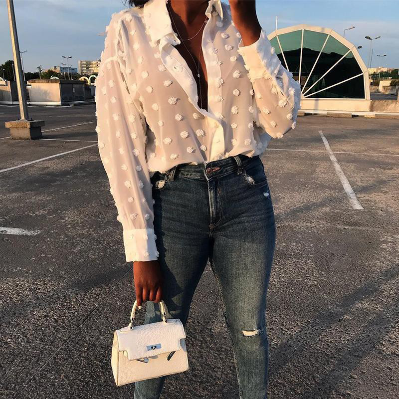 Women's Blouses Shirts Womens Tops and Blouses Elegant Long Sleeve chemise femme Polka Dot Loose OL Shirt Ladies Chiffon Blouse Dames blusa femin
