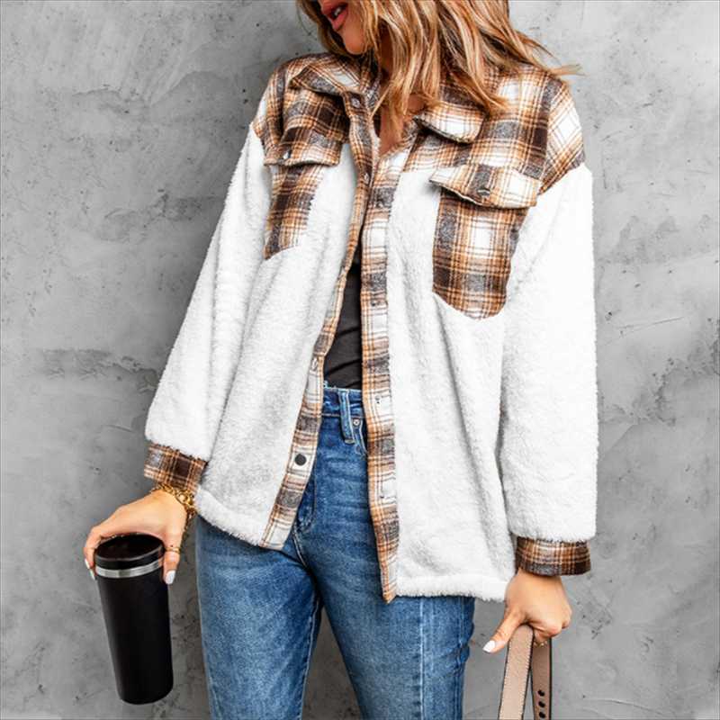 Women' Jackets Autumn And Winter Plaid Stitching Tops Lapel Single-breasted Jacket Loose Version CoatWomen, Gray
Women' Jackets Autumn And Winter Plaid Stitching Tops Lapel Single-breasted Jacket Loose Version CoatWomen, Gray