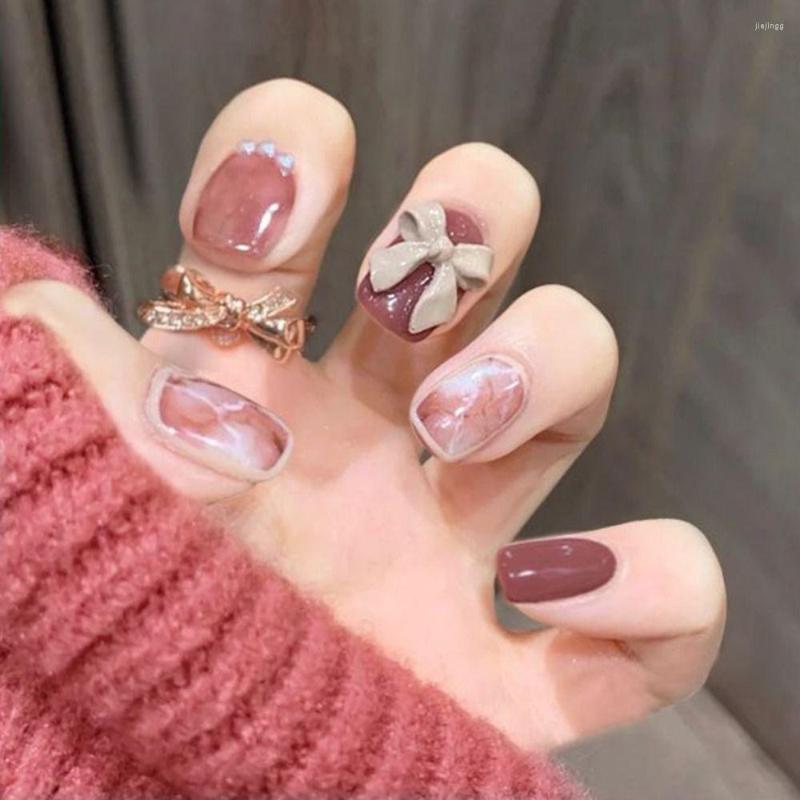 False Nails 24pcs French Short Square Pink Brown Bow Knot Full Cover Detachable Nail Tips Manicure, Jp1116
False Nails 24pcs French Short Square Pink Brown Bow Knot Full Cover Detachable Nail Tips Manicure, Jp1116