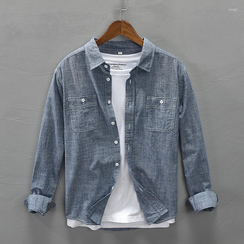 Men's Casual Shirts Cotton Men's Long Sleeve Loose Lapel Single Breasted Top Men Simple Solid Color Retro Workwear Chemise Homme, Blue 
Men's Casual Shirts Cotton Men's Long Sleeve Loose Lapel Single Breasted Top Men Simple Solid Color Retro Workwear Chemise Homme, Blue