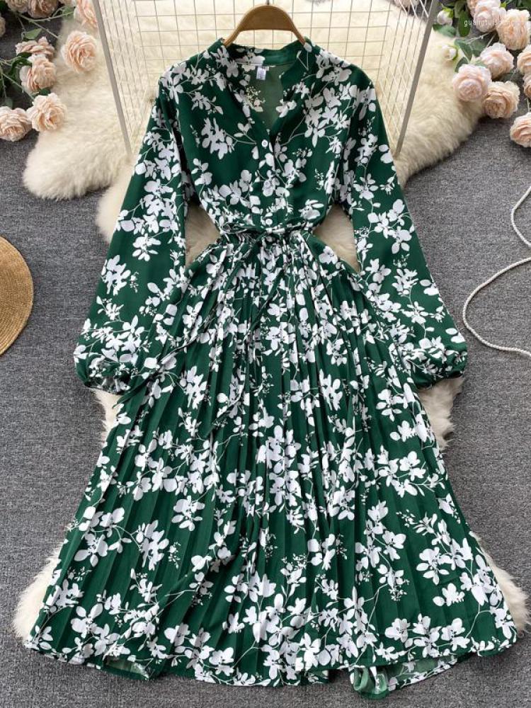 Casual Dresses French Vintage Printed Floral Dress Women Long Sleeve Party Lace Up High Waist Loose V-neck Ladies Night Pleated
Casual Dresses French Vintage Printed Floral Dress Women Long Sleeve Party Lace Up High Waist Loose V-neck Ladies Night Pleated