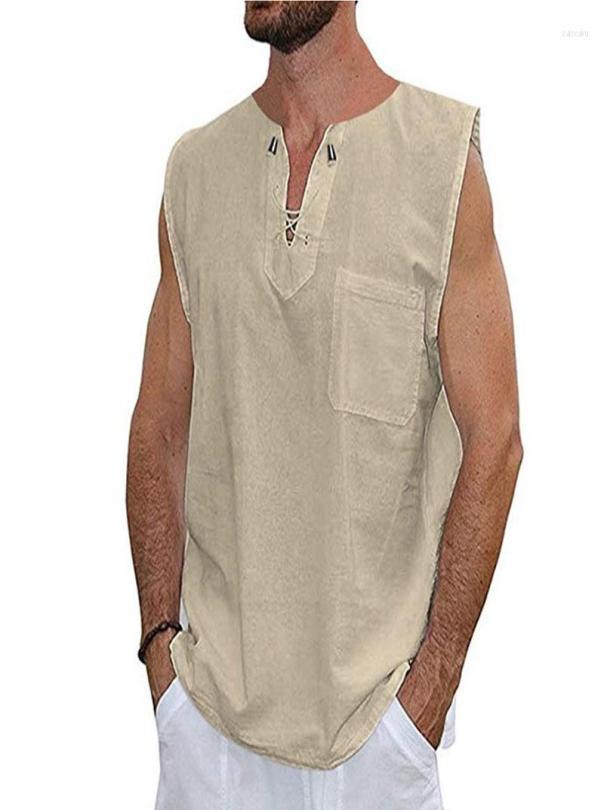 Men039s Tank Tops Male Summer Mens Cotton Linen T Shirt Sleeveless Henley Casual Loose Tee Breathable Soft Tshirts