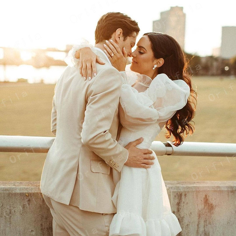 vestido de fiesta de boda Short Wedding Dress Long Sleeves White Mini Bridal Gowns Long robe de mariee