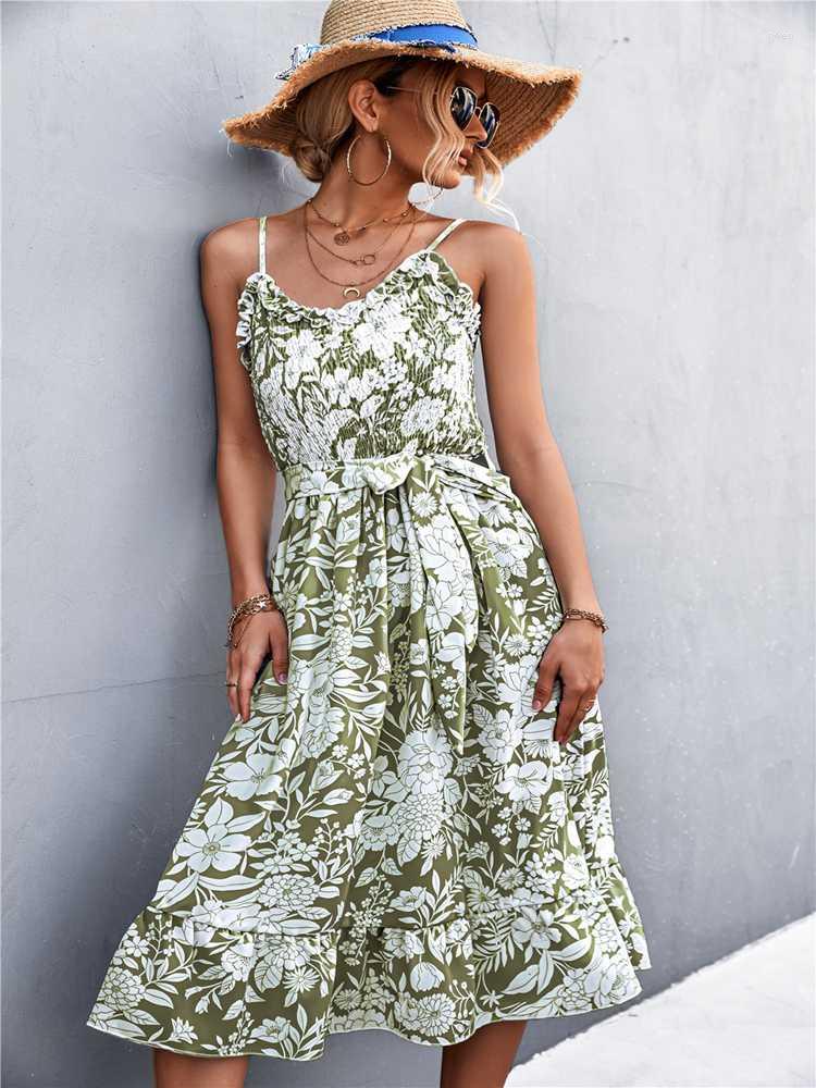 Casual Dresses Floral Print Dress Spaghetti Strap Midi Women Ruffled Holiday Lace-Up Loose Ladies Beach Sundress Vestidos, Blue
Casual Dresses Floral Print Dress Spaghetti Strap Midi Women Ruffled Holiday Lace-Up Loose Ladies Beach Sundress Vestidos, Blue