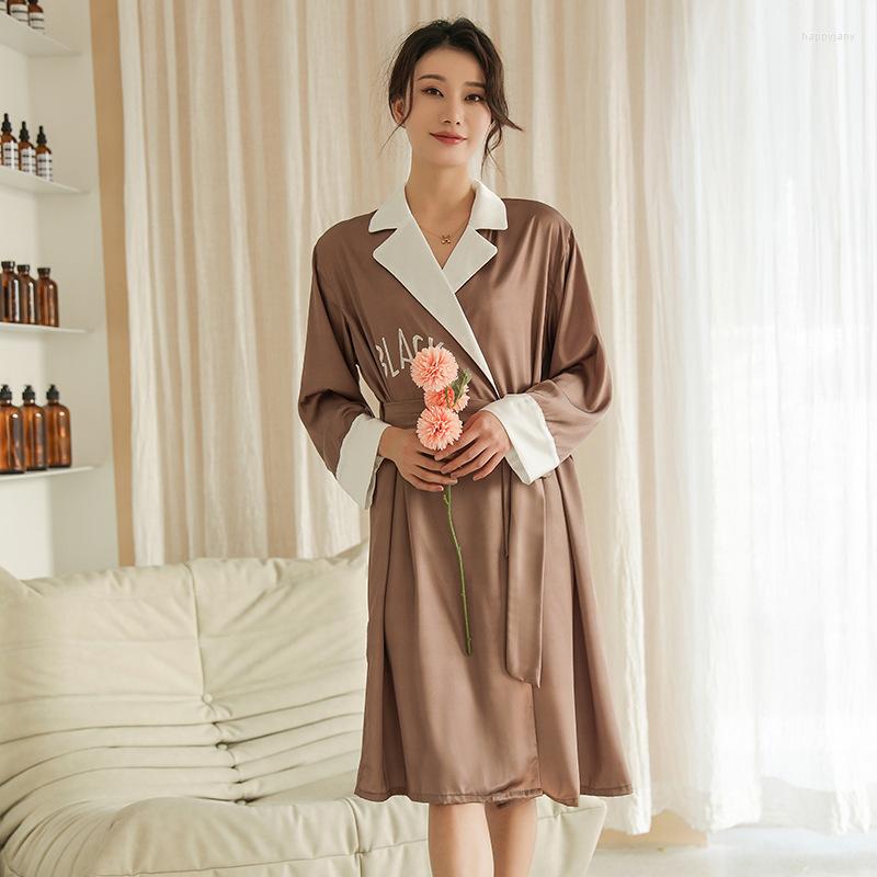 Women's Sleepwear 2023 Women's Robe Sexy Medium Length Skirt With 7 / 3 Sleeves V-neck Silk Ice Home Wear Can Be Worn Out Robes For, Navy 
Women's Sleepwear 2023 Women's Robe Sexy Medium Length Skirt With 7 / 3 Sleeves V-neck Silk Ice Home Wear Can Be Worn Out Robes For, Navy