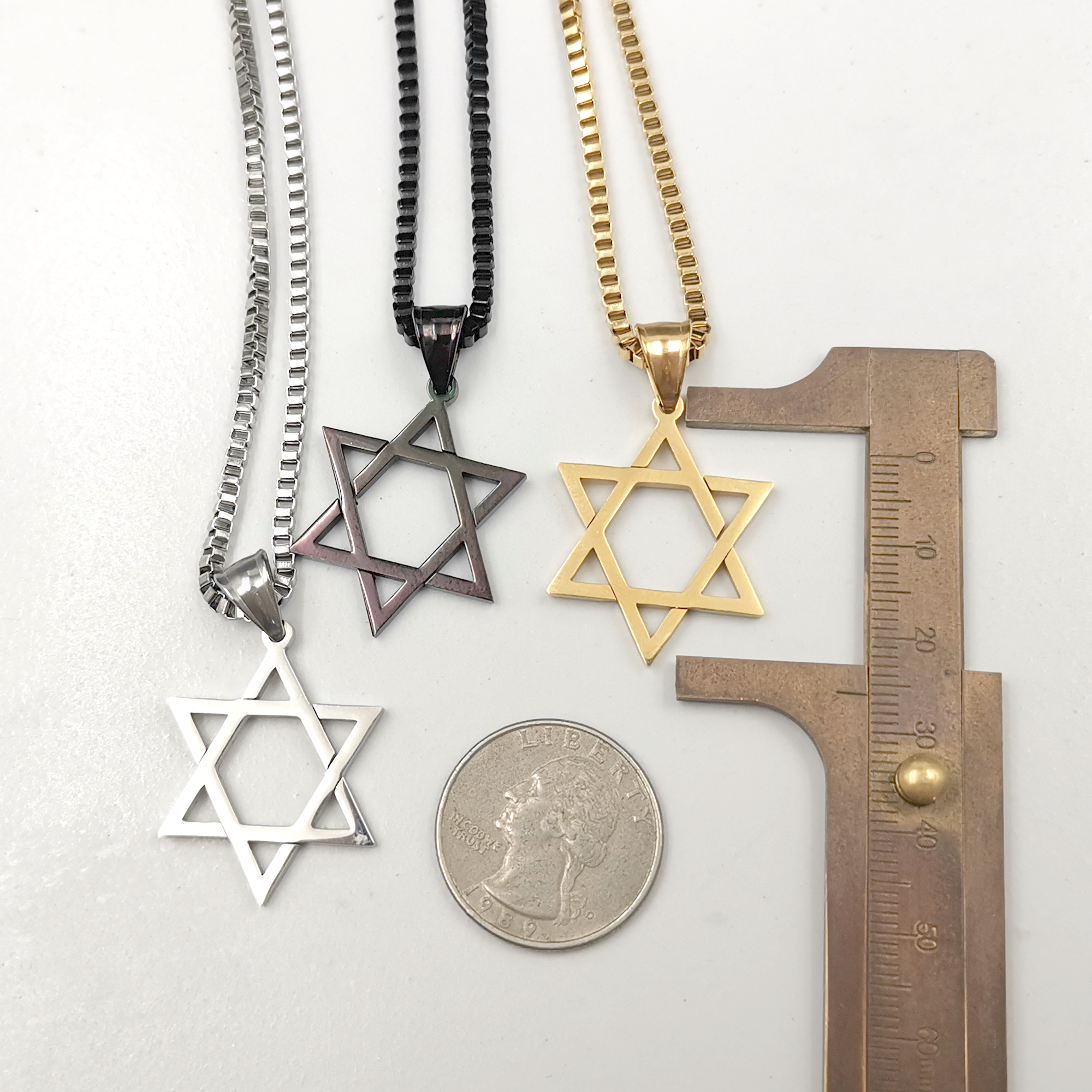 Israel Magen David Necklace Star of David Pendant Jewish Religious Jewelry Stainless Steel Boys Birthday Gifts for Son Grandson Box Chain 2.4mm 30inch