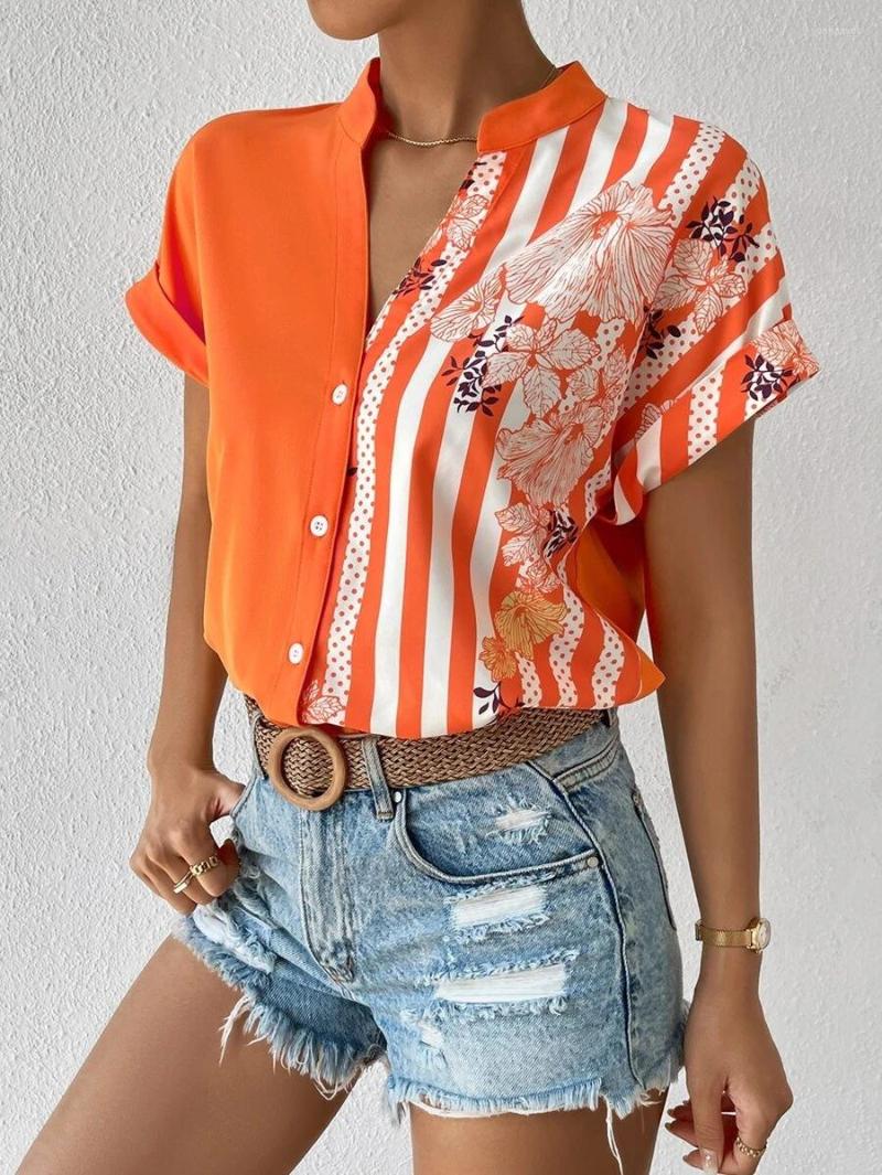 Women' Blouses Office Lady Elegant Color Matching Print Shirt Blouse Women Casual Short Sleeve Button For 2023 Summer Top Femme, Green
Women' Blouses Office Lady Elegant Color Matching Print Shirt Blouse Women Casual Short Sleeve Button For 2023 Summer Top Femme, Green