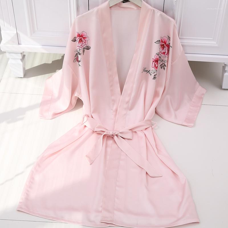 Women's Sleepwear Women Casual Kimono Robe Gown Pink Sweet Flower Print Nightgown Sexy V-Neck Bathrobe Spring Summer Satin With Belt
Women's Sleepwear Women Casual Kimono Robe Gown Pink Sweet Flower Print Nightgown Sexy V-Neck Bathrobe Spring Summer Satin With Belt