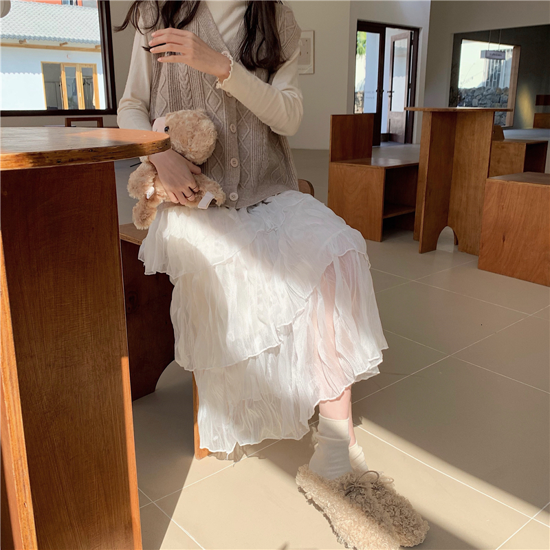 Skirts Chiffon Skirt Womens Faldas Mujer Moda Fashion Elastic High Waist Mesh Tutu Maxi Pleated Long Midi Saias Jupe Women's Skirt 230313