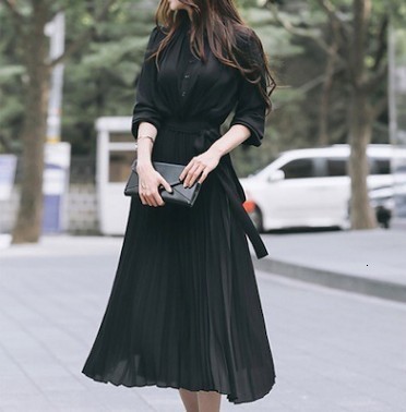Casual Dresses Elegant Chiffon Long Sleeve Shirt Dress Women Belt Lace Up A-line Pleated Maxi Dress Korean Fashion Fall Clothes Streetwear 230313