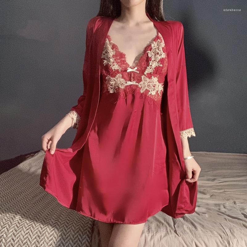 Women's Sleepwear Women Sexy Patchwork Robe Set Nightgown Summer Lace Twinset Kimono Bathrobe Thin Silk Satin Gown Home Dress Loungewear, Black b
Women's Sleepwear Women Sexy Patchwork Robe Set Nightgown Summer Lace Twinset Kimono Bathrobe Thin Silk Satin Gown Home Dress Loungewear, Black b